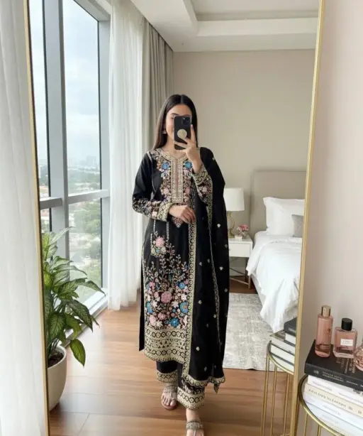 Black Embroidery Plazzo Readymade Pakistani Suit set