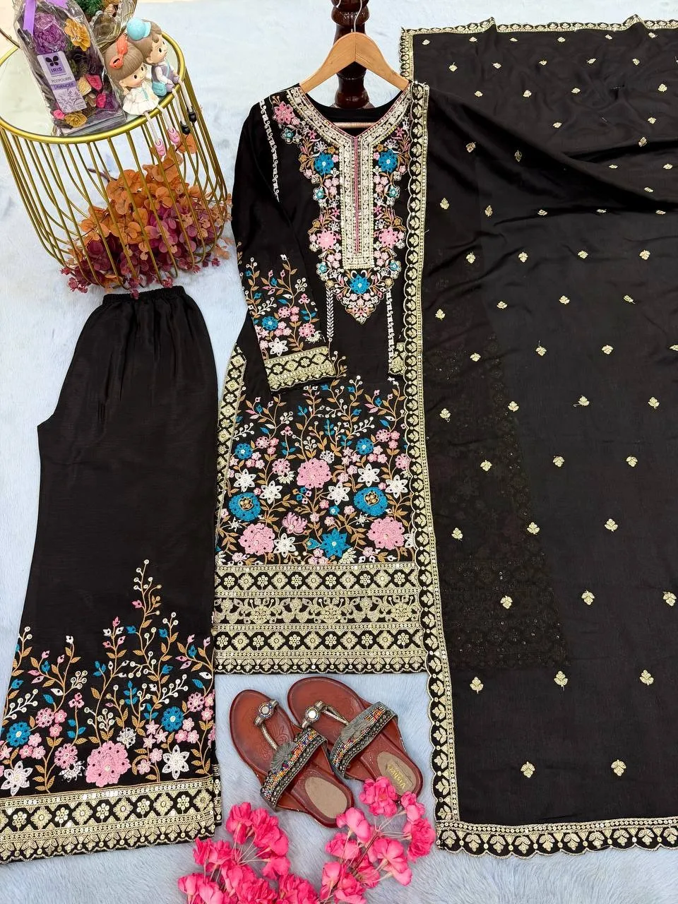Black Embroidery Plazzo Readymade Pakistani Suit set - Image 5