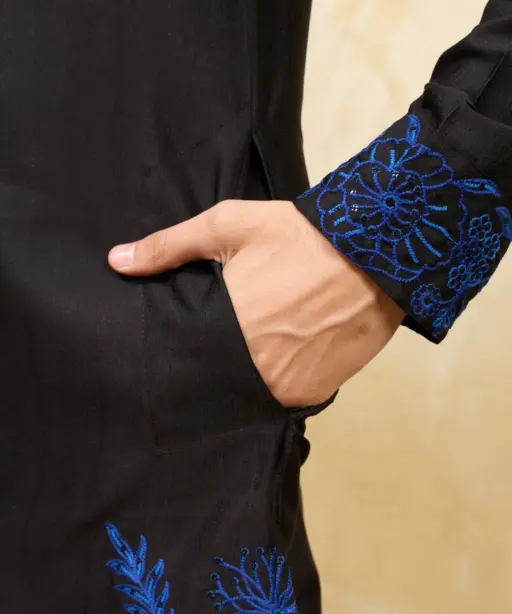 Black Festive Mens Embroidery Kurta