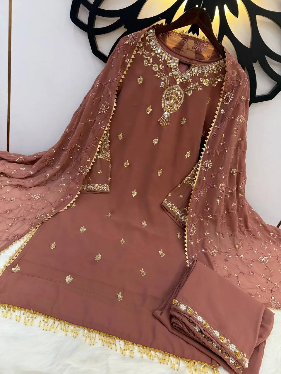 Brown Straight Readymade Pakistani Suit Set - Image 2