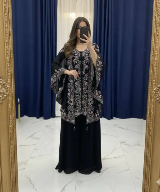 Designer Shrug Style Readymade Dress Black