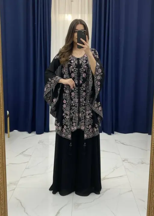 Designer Shrug Style Readymade Dress Black