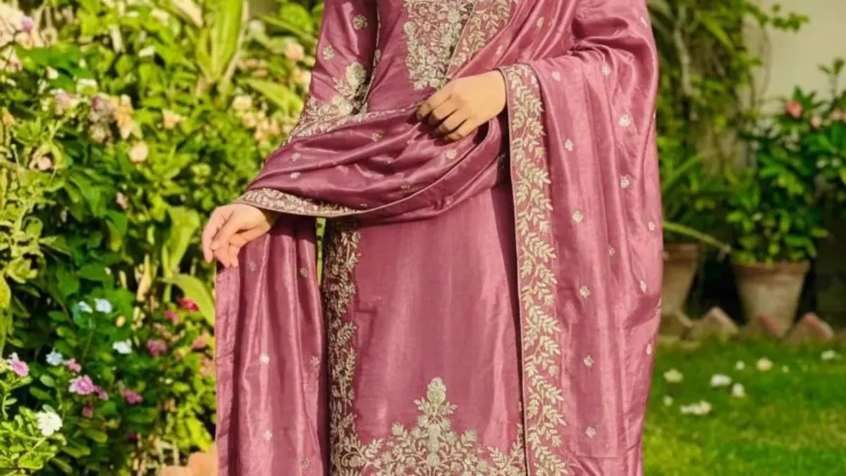 fit and flare midi dress wedding guest Blush Coral Pakistani Lawn Suit main image 0