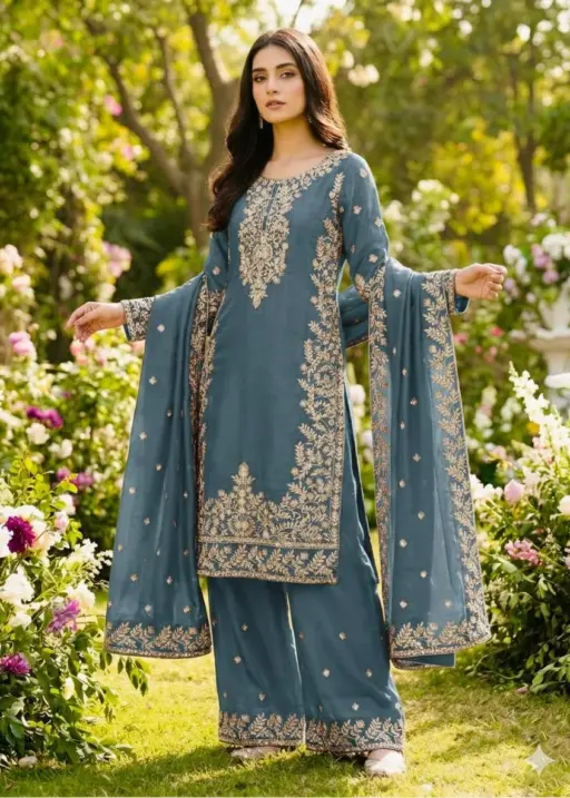 Eid Festival Pakistani Readymade Gray Dress