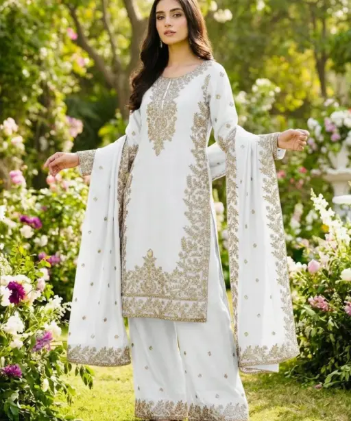 Eid Festival Pakistani Readymade White Dresses