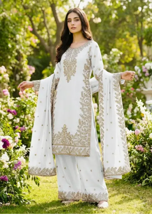 Eid Festival Pakistani Readymade White Dresses