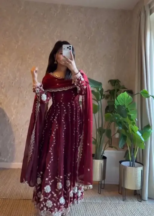 Eid Special Embroidery Purple Anarkali Suits