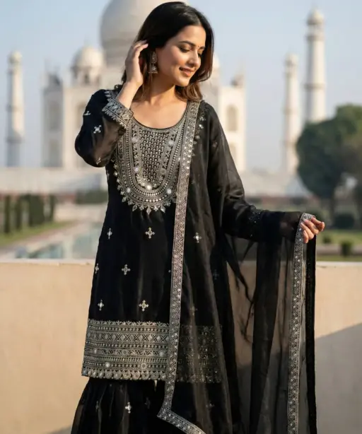 Eid Special Pakistani Garara Salwar Suit Black