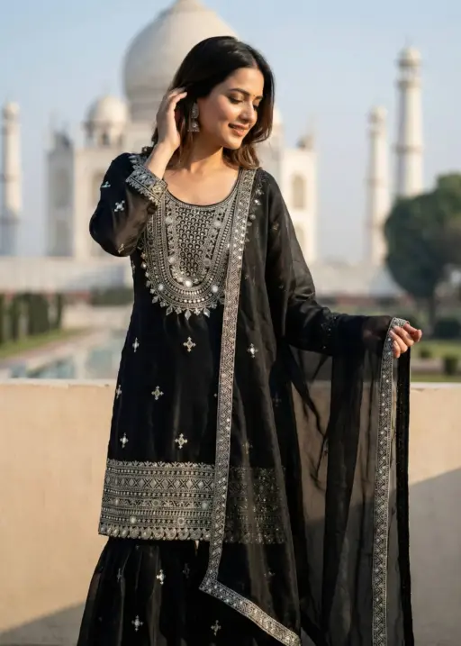 Eid Special Pakistani Garara Salwar Suit Black