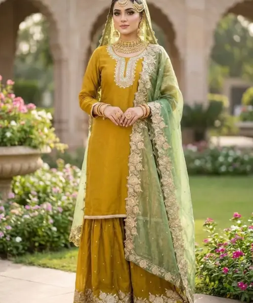 Festive Wear Mehendi Color Readymade Dress