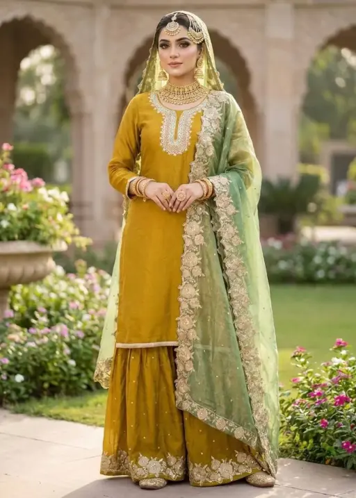 Festive Wear Mehendi Color Readymade Dress