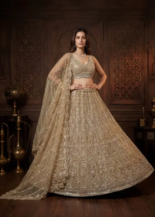 Golden Color Handwork Bridal Lehenga Choli