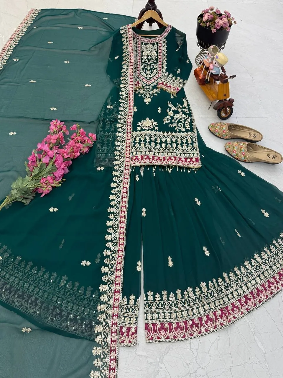 Green Sharara Suit for Eid Festival - Image 2