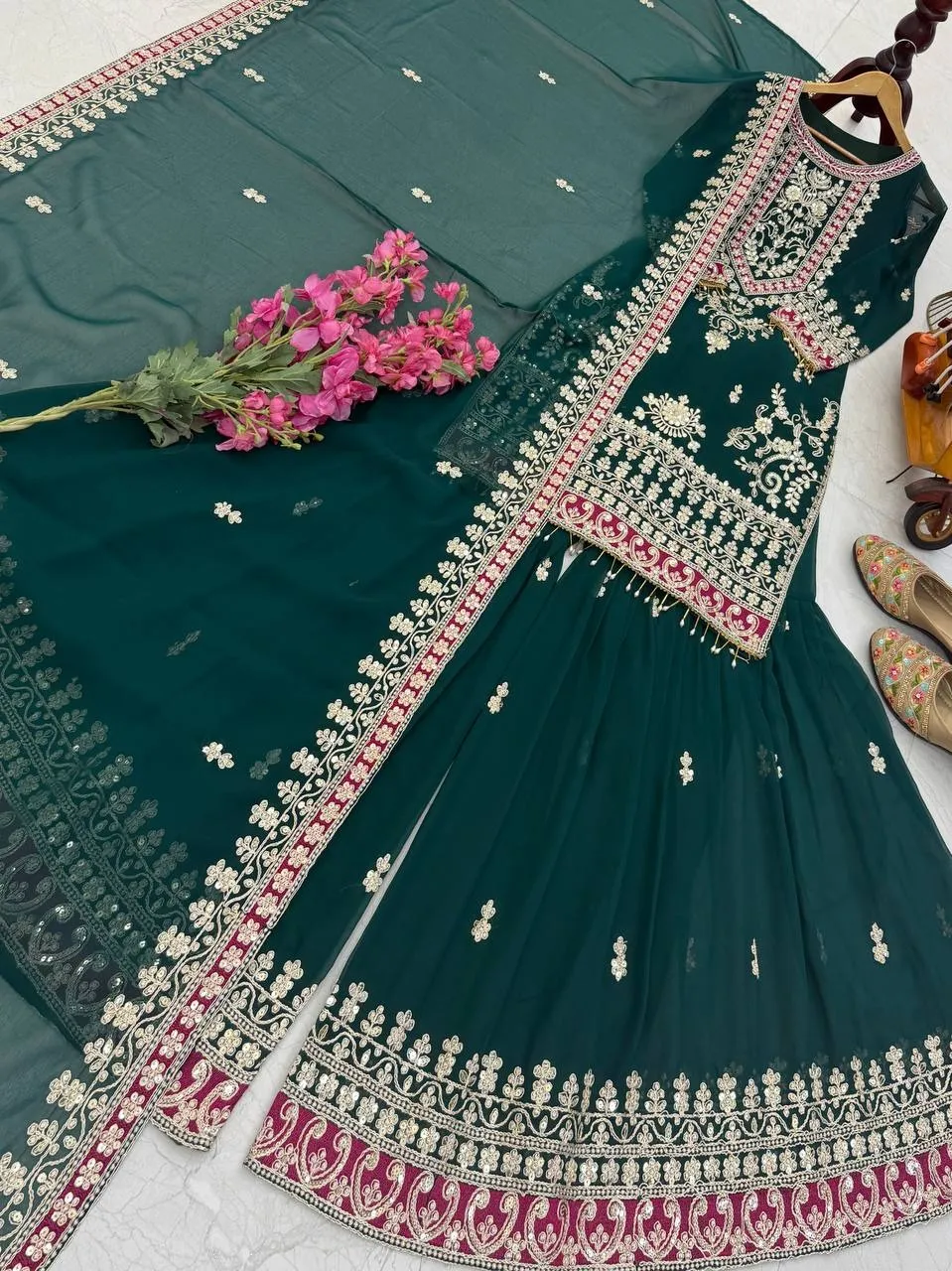Green Sharara Suit for Eid Festival - Image 3