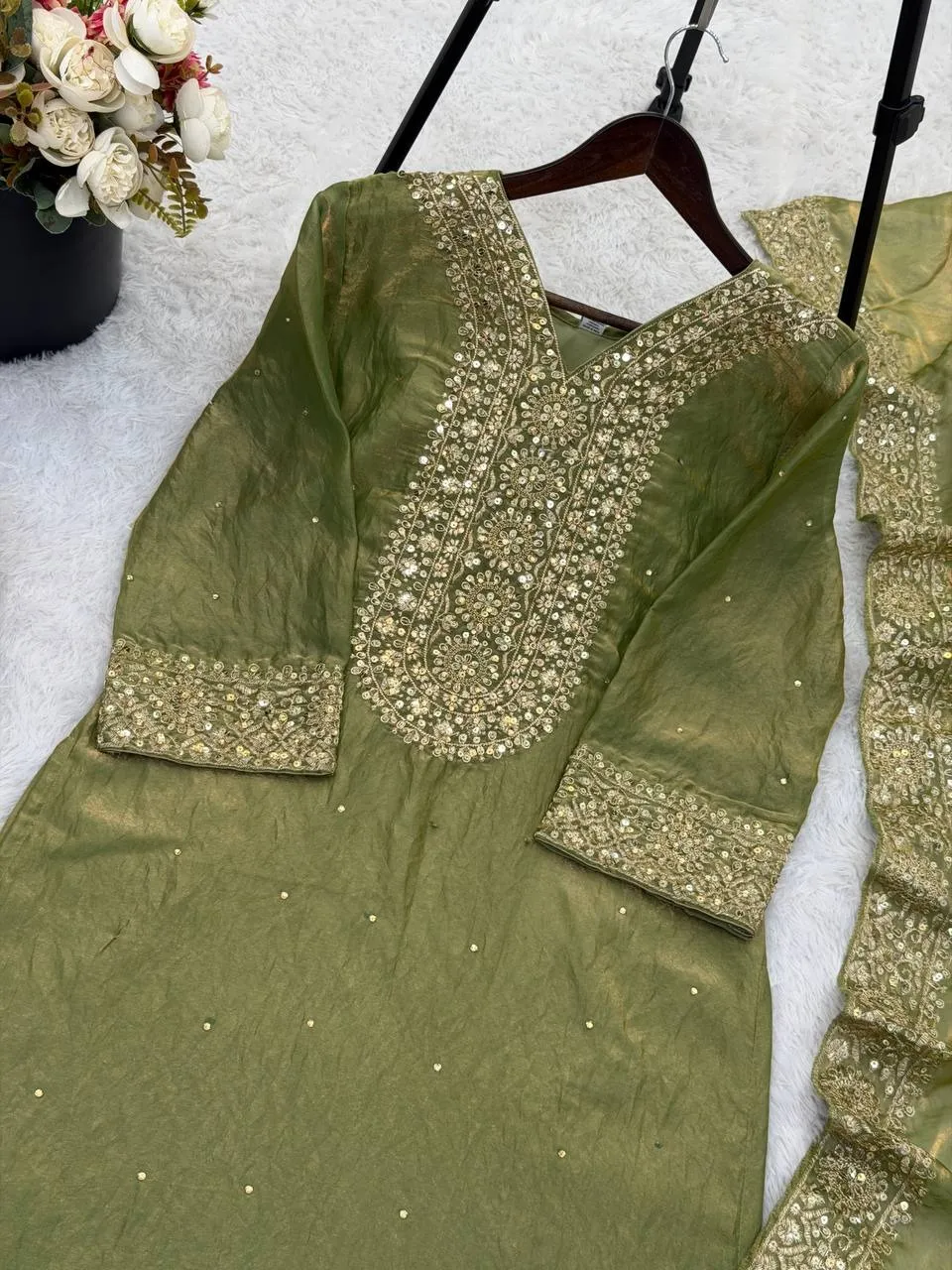 Green Straight Readymade Pakistani Suit Set - Image 2