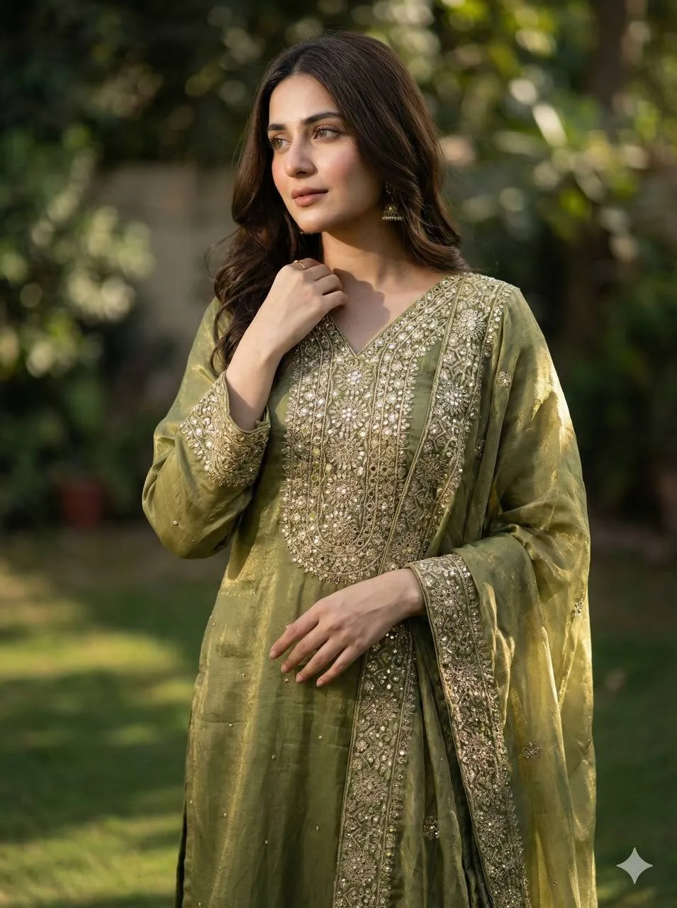 Green Straight Readymade Pakistani Suit Set - Image 5