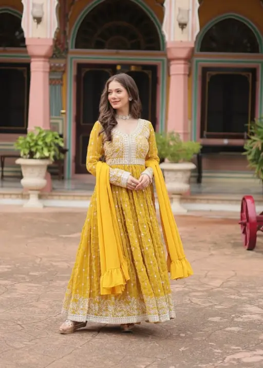 Haldi Function Special Slit Cut Anarkali Dress