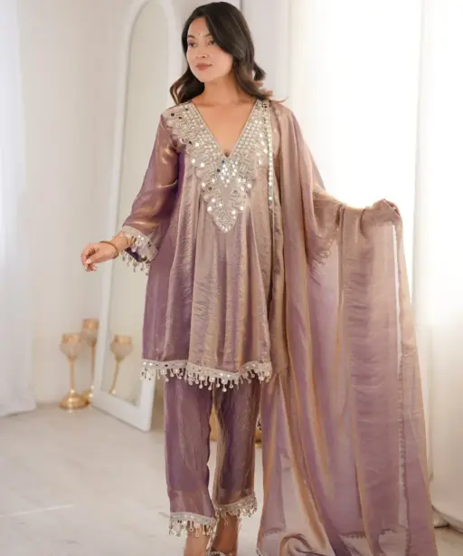 Mirror Work Designer Kurti Pant Dupatta Set