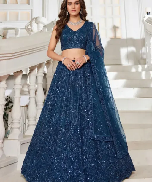 Navy Blue Handwork Lehenga Choli for Reception