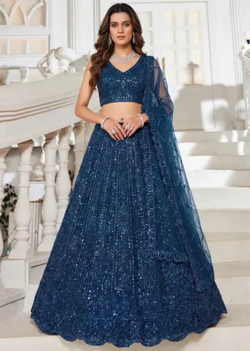 Navy Blue Handwork Lehenga Choli for Reception