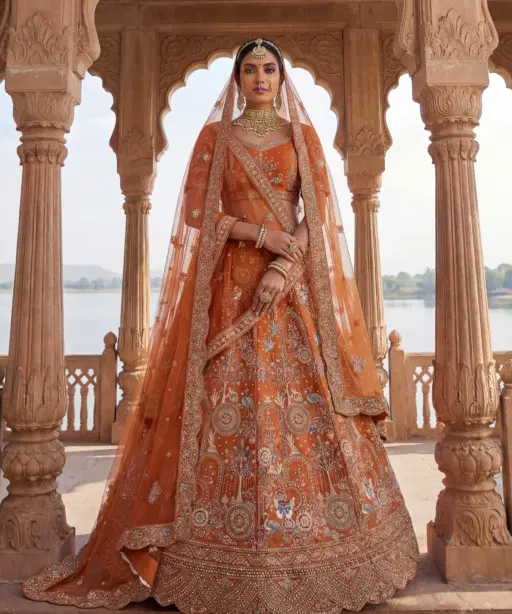 Orange Color Double Dupatta Bridal Lehenga Choli
