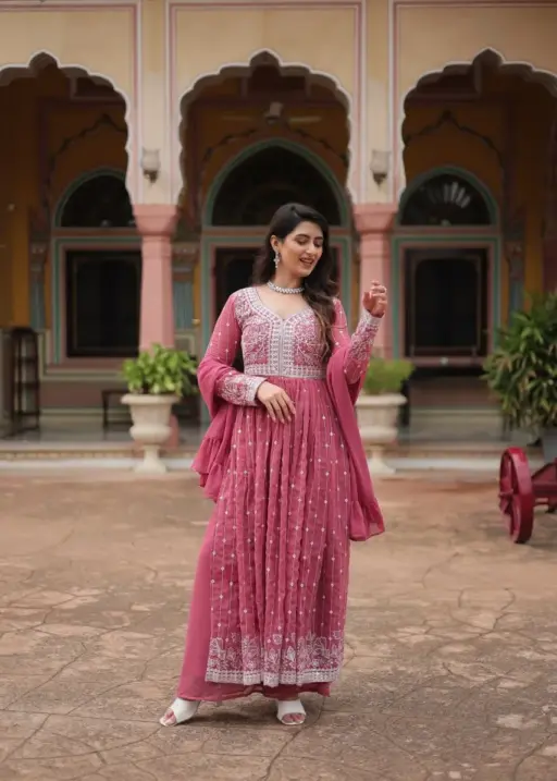 Peach Slit Cut Long Anarkali Dress