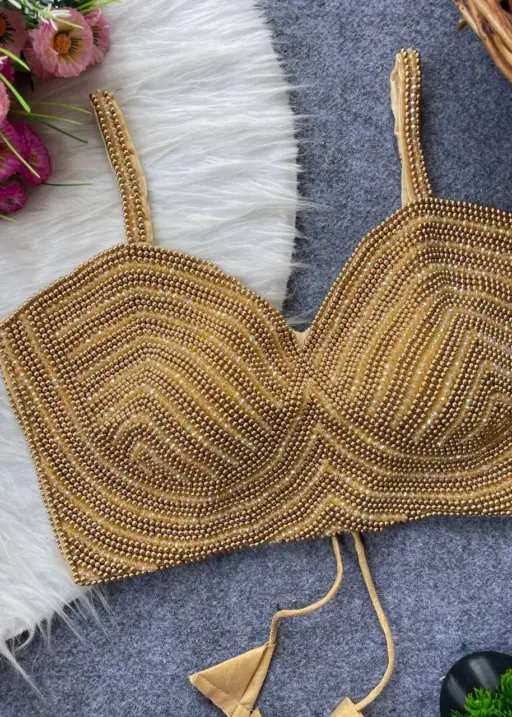 Pearl Moti Spaghetti Blouse Golden Color