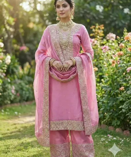 Pink Pakistani Salwar with Diamond work