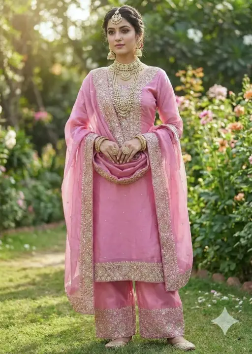 Pink Pakistani Salwar with Diamond work