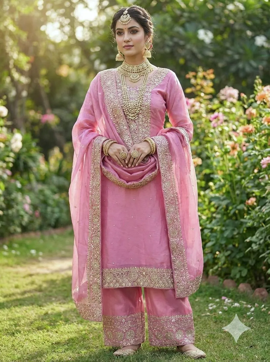 Pink Pakistani Salwar with Diamond work