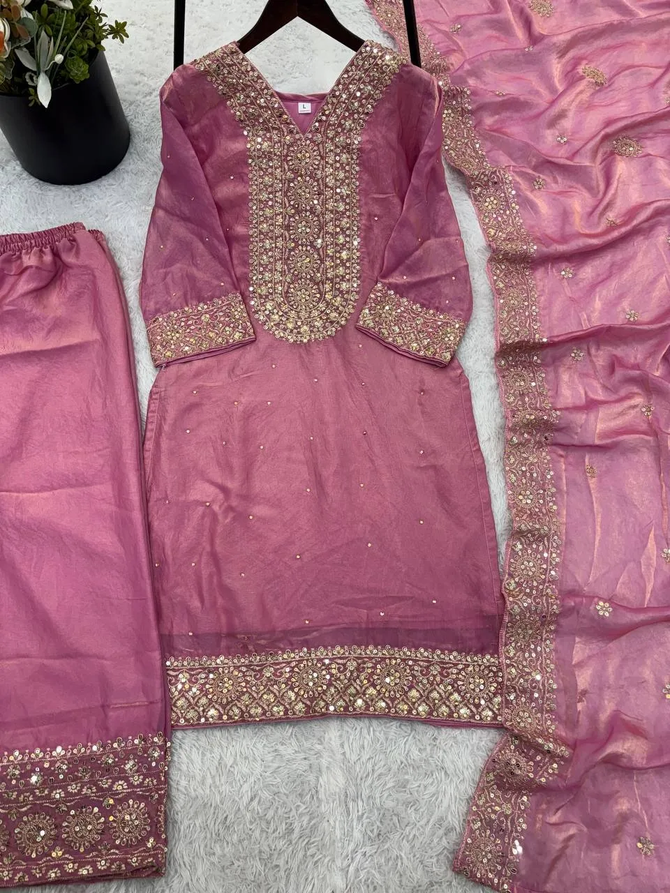 Pink Pakistani Salwar with Diamond work - Image 3