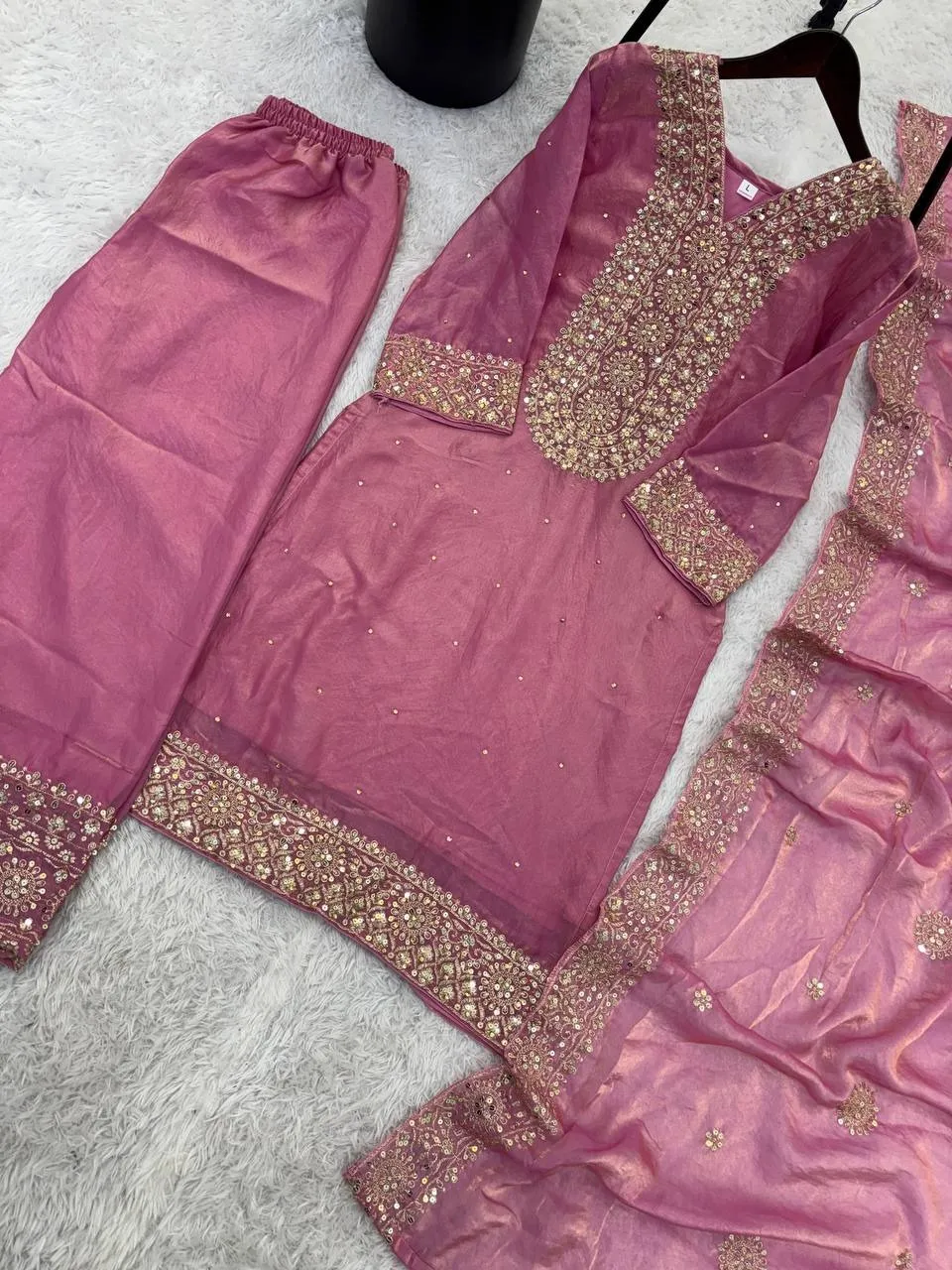 Pink Pakistani Salwar with Diamond work - Image 4
