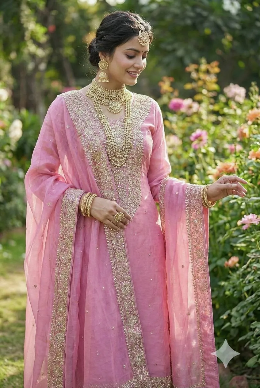 Pink Pakistani Salwar with Diamond work - Image 5