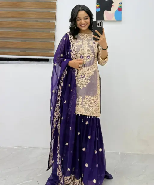 Purple Readymade Sharara Salwar Dress