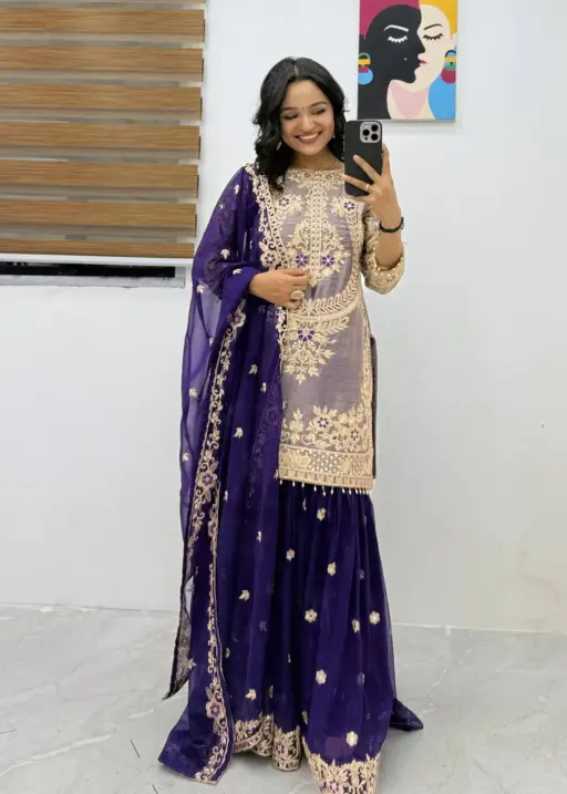Purple Readymade Sharara Salwar Dress
