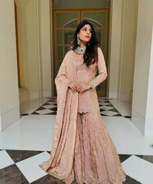 Readymade Peach Sharara Dress for Eid