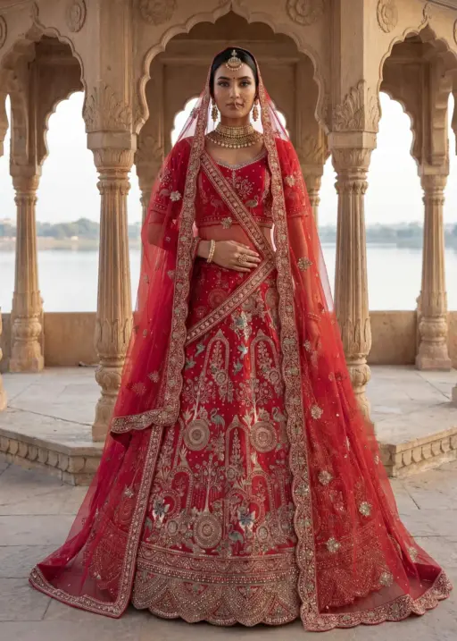 Red Bridal Lehenga Choli with Double Dupatta