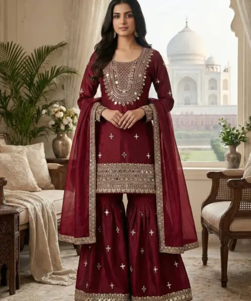 Red Eid Special Pakistani Garara Salwar Suit
