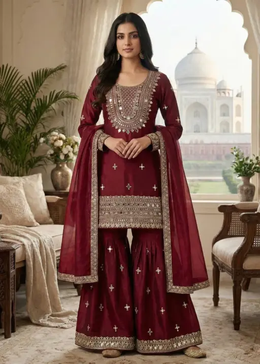 Red Eid Special Pakistani Garara Salwar Suit