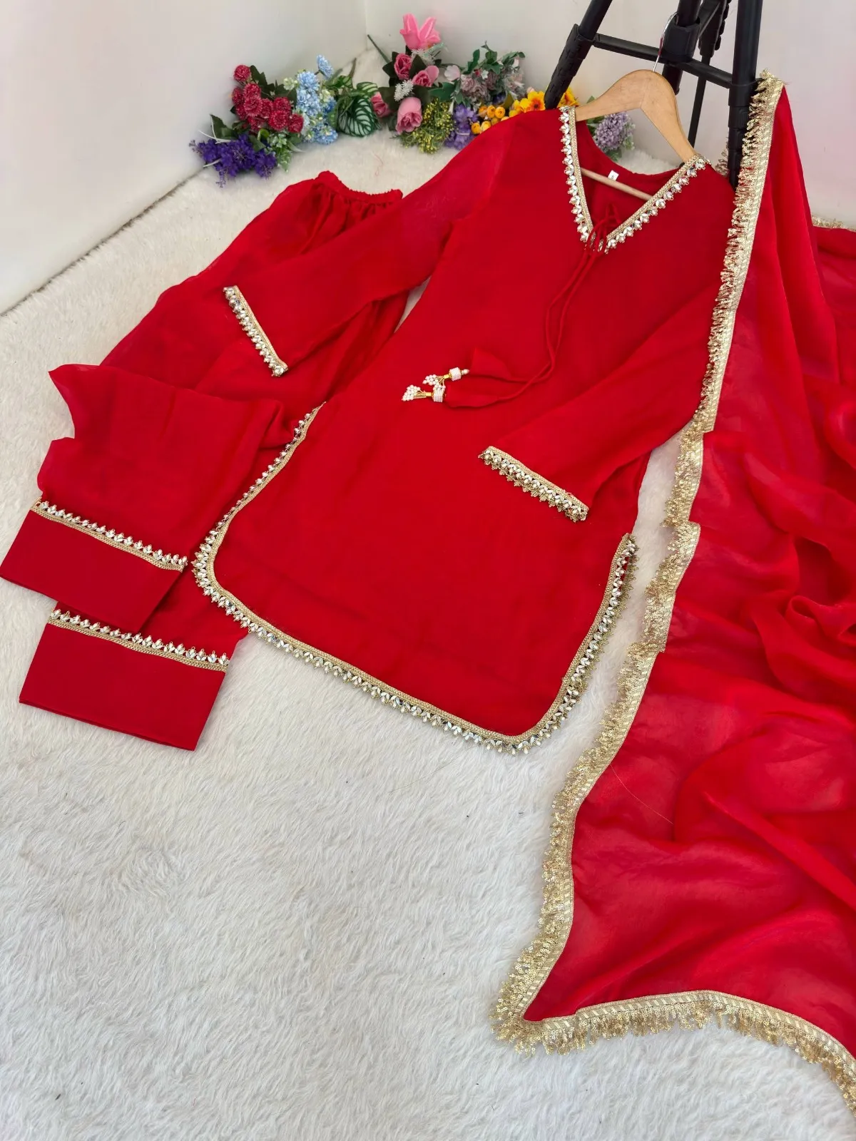 Red Farsi Salwar Suit Set - Image 2
