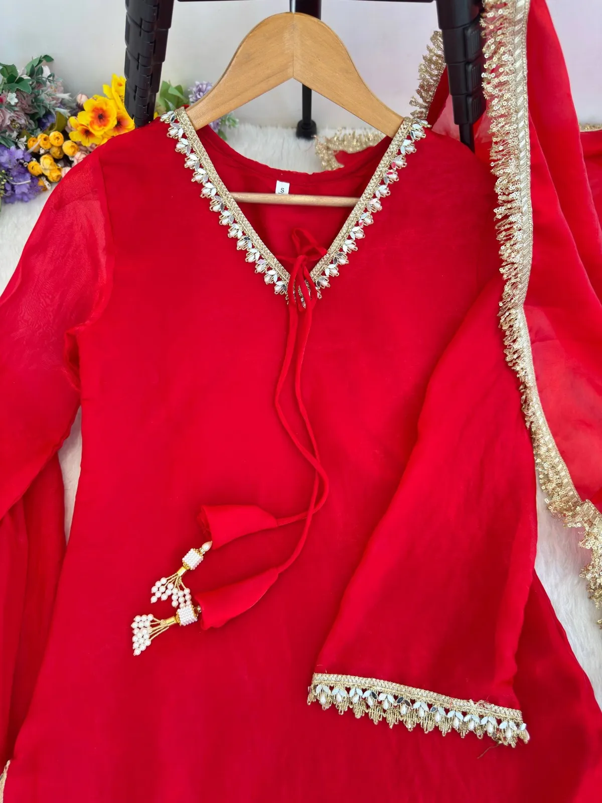 Red Farsi Salwar Suit Set - Image 3