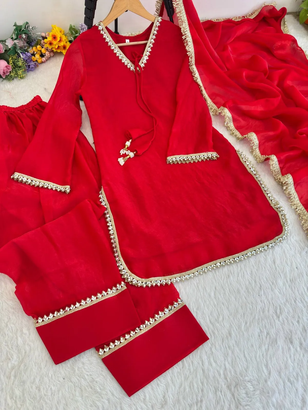 Red Farsi Salwar Suit Set - Image 4