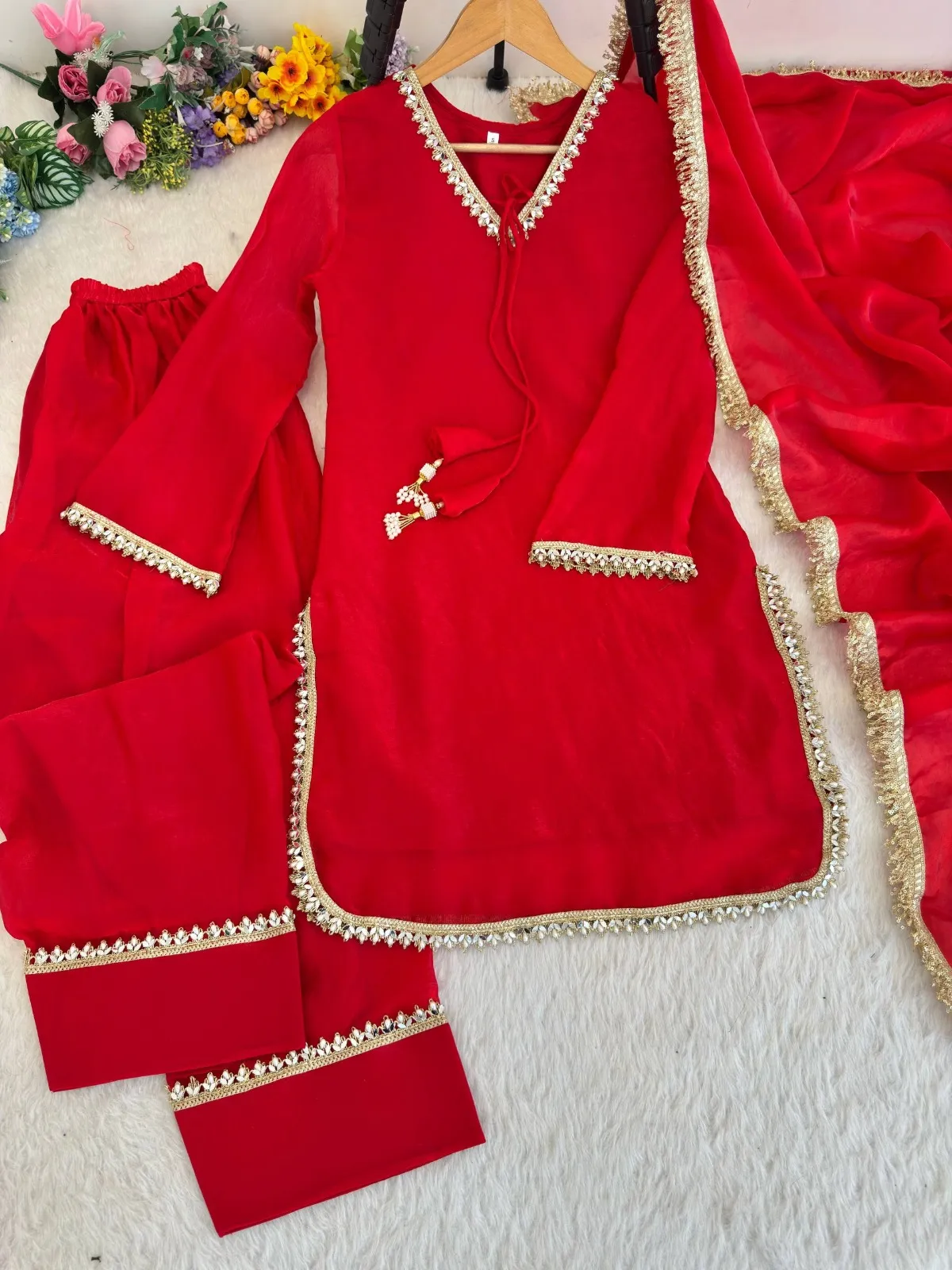 Red Farsi Salwar Suit Set - Image 5