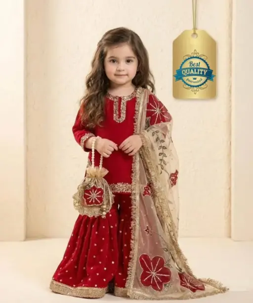 Red Girl Kid Sharara Suit