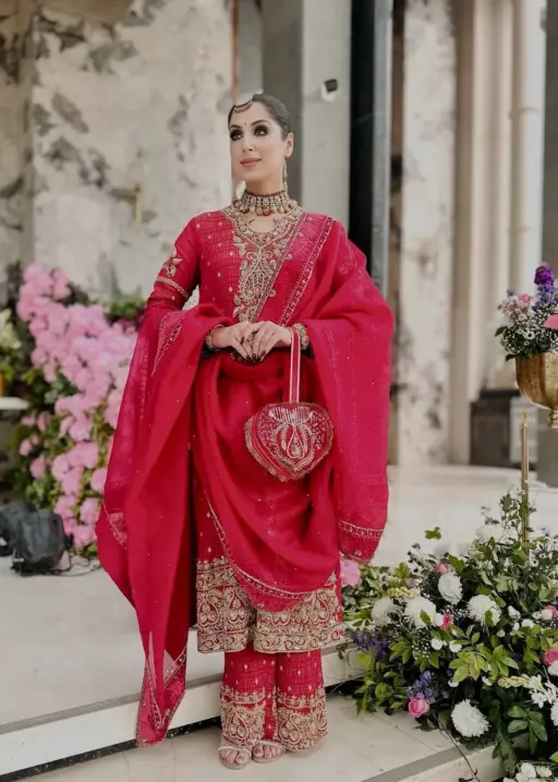 Red Wedding Straight Readymade Dress