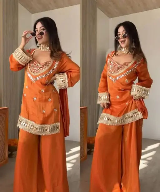 Rust 4 Piece Blouse Suit with Salwar