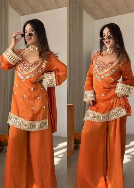 Rust 4 Piece Blouse Suit with Salwar