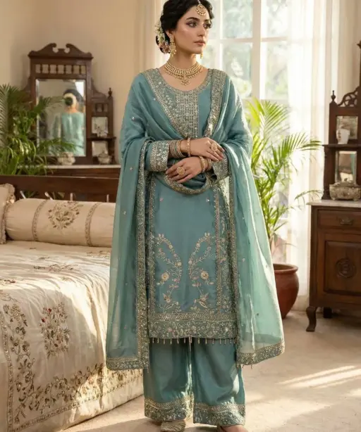 Sea Green Pakistani Pant Suit Set