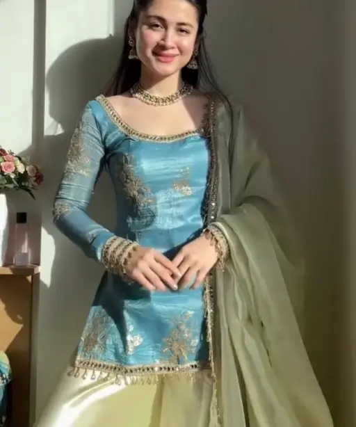 Sky Blue Short Shirt with Plazzo Set | Eid Wear Suits