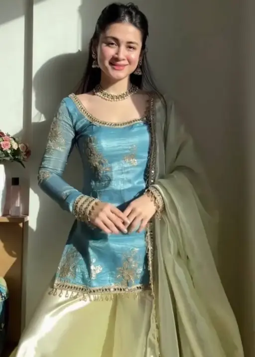 Sky Blue Short Shirt with Plazzo Set | Eid Wear Suits